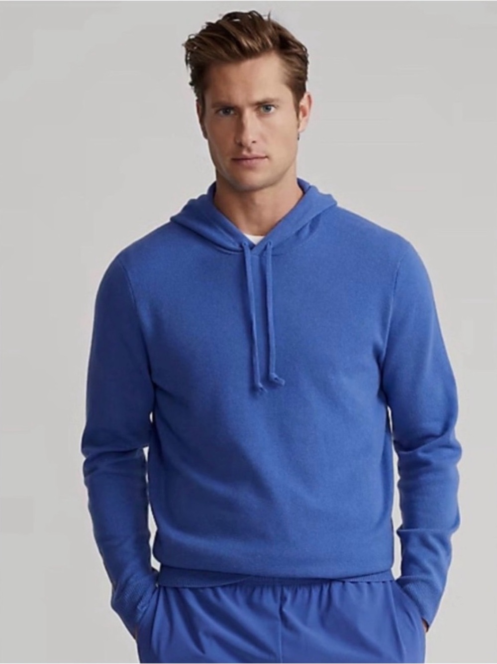 RLX Ralph Lauren Men's Cobalt Blue Washable Cashmere Hooded Pullover